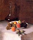 A Carafe of Wine and Plate of Fruit on a White Tablecloth by Henri Fantin-Latour